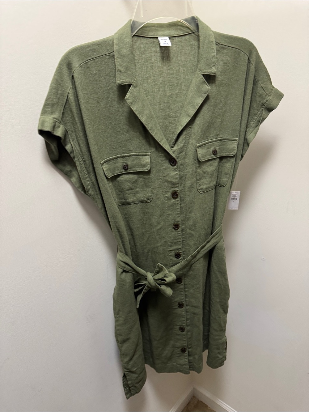 Old Navy Linen Olive Green Shirt with Pockets